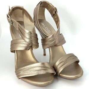 ALDO Women Gold Metallic Strappy Stiletto Heel Sandals Size 8